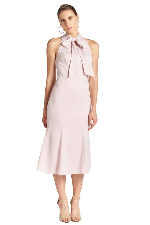 Eloise Dress - Stretch satin midi mermaid dress with neck tie rose