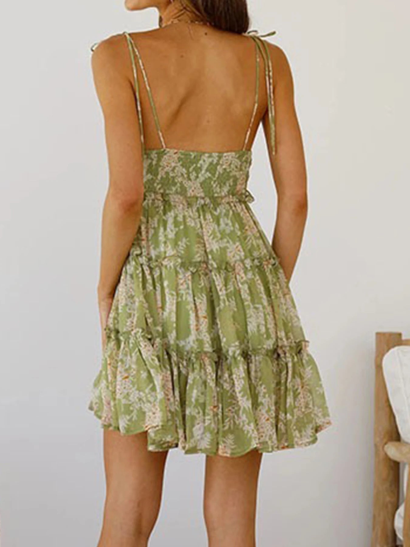 2026 New Women's Summer Floral Print Suspender Mini Dress, Bohemian Style Multi-Layered Ruffle Edge Dress, Women's Summer Clothi